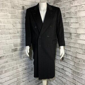 Canali Barcelino Cashmere Wool Overcoat 46 Black Double Breasted Trench Coat